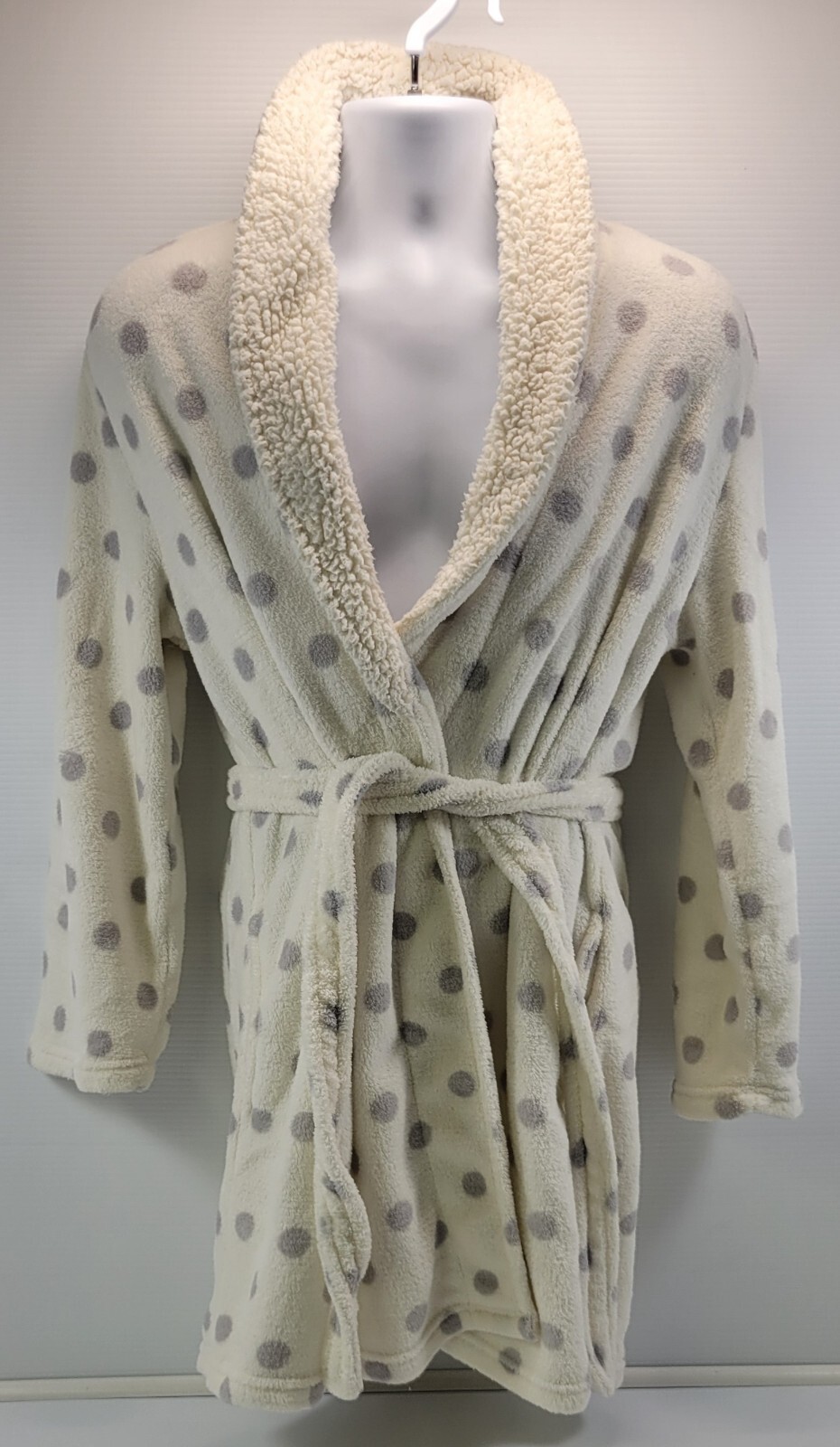 MM) Dearfoams Woman Off-White Gray Polka Dot Bath Robe Large - $14.84