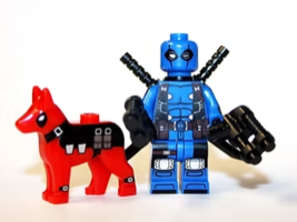 Minifigure Custom Toy Figure Deadpool Blue with Dog Marvel Comic - $6.50