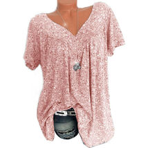 Pink Plus Size Women Short Sleeve T-Shirt V Neck Summer - £6.95 GBP