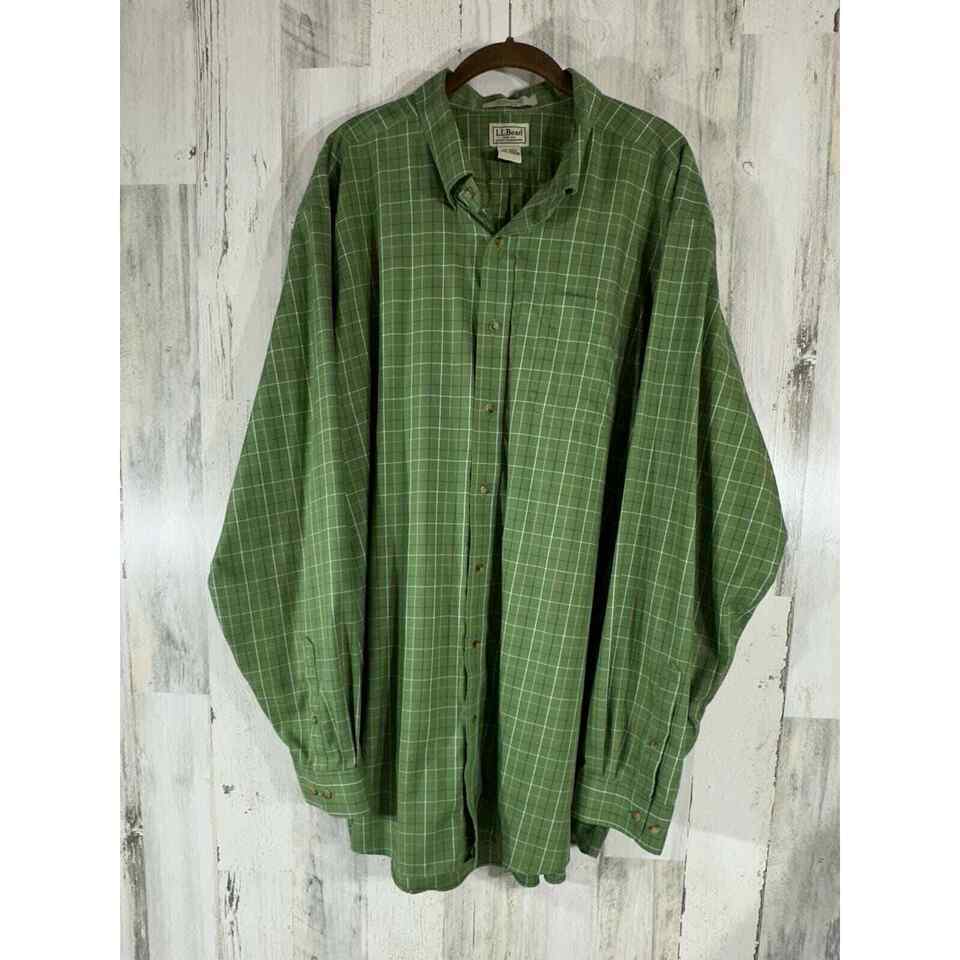 Primary image for LL Bean Mens Button Down Shirt XXL Tall Wrinkle Free Traditional Fit Green Plaid