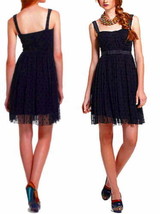 Anthropologie Dotted Mesh Dress Medium Black Romantic Ribbons Bow Runs S... - £55.08 GBP