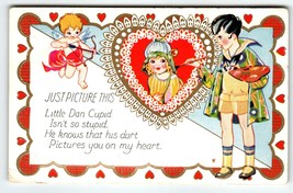 Valentines Day Postcard Just Picture This Little Dan Cupid Vintage Embossed - $15.68
