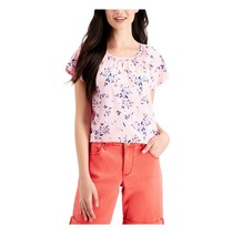 Style &amp; Co Womens Petite PP Confetti Pink Floral Print Pleated Scoop Top NWT K43 - £14.87 GBP