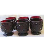 (6) SIX Avon 1876 Cape Cod Collection Ruby Red Footed Glass Tumblers - €33,73 EUR