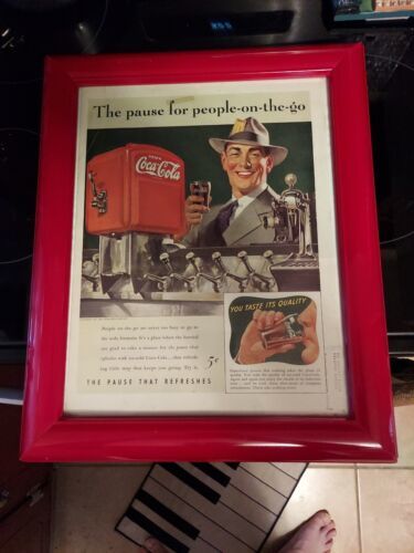 Vintage 1941 Coca Cola Matted Framed Magazine Ad "The Pause For People On The Go - £12.32 GBP