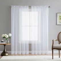 White Sheer Voile Window Treatment Rod Pocket Curtain Panels For The, Set Of 2). - £23.98 GBP