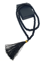 Black Tourmaline Gemstone Mala Beads Japa Prayer 108+1 Bead Crystal Rosary &amp; Box - £29.90 GBP
