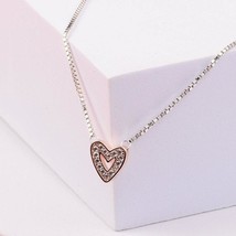 Sterling Silver and 14k Rose gold-plated Sparkling Heart Pendant Necklace - £17.24 GBP