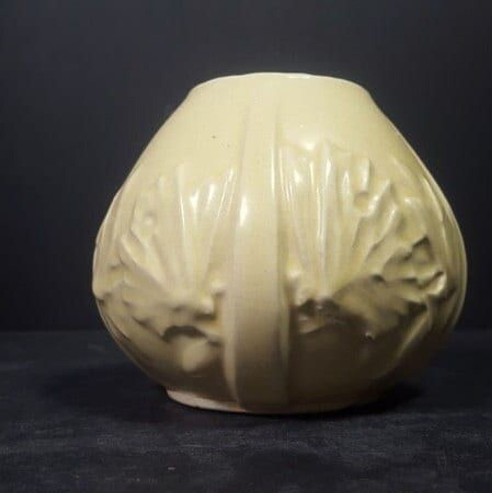 McCoy Pottery 1940s Butterfly Line pale Yellow Ivy embossed vase art deco - $76.28