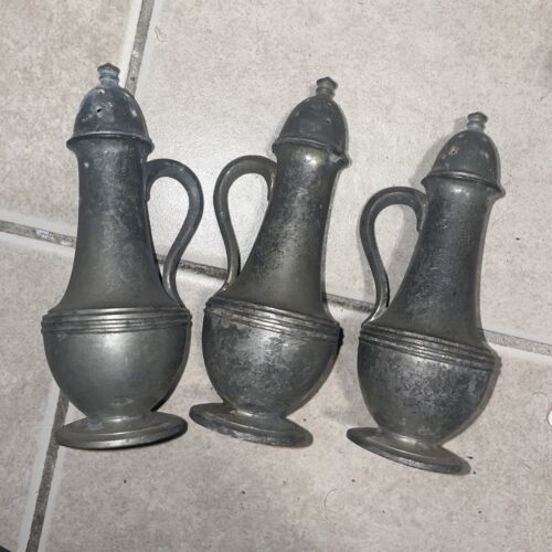 VINTAGE PEERLESS PEWTER SPG 904 SET OF 3  SALT AND PEPPER SHAKERS - $7.91