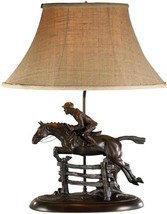 Table Lamp Lodge Over the Jump Horse Chocolate Brown Cast Resin Linen Shade - £598.71 GBP
