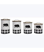S/4 Buffalo Plaid Bear Cabin Ceramic Canister Set with Wood Lid - $128.58