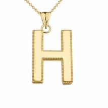 10k Solid Gold Small Initial Letter H Pendant Necklace Personalized Milgrain - £94.76 GBP+