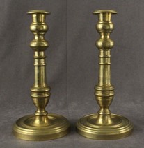 VINTAGE Metalware Set Mid Century Brass Footed Taper Candlesticks 10&quot; Tall - £30.12 GBP