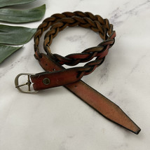 Handmade Womens Vintage 90s Braided Leather Belt Size M Red Orange Western - $24.74