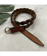 Handmade Womens Vintage 90s Braided Leather Belt Size M Red Orange Western - $33.83 CAD