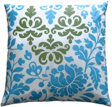 Bohemian Damask Blue, White and Olive Throw Pillow, Complete with Pillow Insert - £31.09 GBP