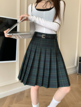 Midi Green Plaid Skirt Outfit Pleated Plaid Skirts Plus Size Women Plaid Skirts image 1