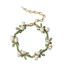 Personality White Floral Leaf Bracelets Trendy Alloy Enamel Lily Valley Charm Ch - £13.99 GBP