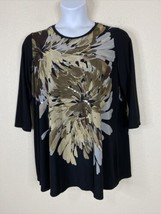 Susan Graver Womens Plus Size 1XP Black/Brown Floral Sequin Stretch Blouse - £9.58 GBP