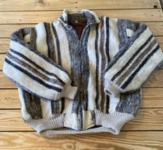Vintage Made In Bolivia Men’s Alpaca full zip Striped Jacket Sz L Grey W... - $98.01