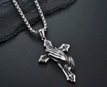 Men&#39;s Stainless Steel Praying Hands Cross Pendant Necklace Christian Jew... - $10.99