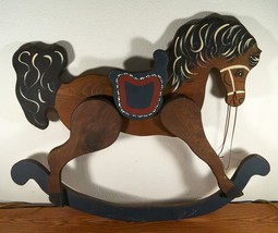 Wall Hanging Wooden Rocking Horse Decoration 25&quot; Vintage - £11.85 GBP