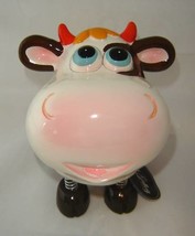 Cow Money Bank Brown Resin Animated Metal Spring Legs 6" high Top Slot and Plug image 2