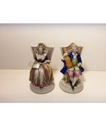 2 SEATED FIGURINES MAN w VIOLIN &amp; WOMAN w BOOK,  MADE IN OCCUPIED JAPAN - $9.85