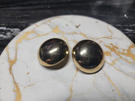 Vintage Gold Tone Puffy Half Sphere Moon Circle Clip On Earrings Retro Large - £7.50 GBP