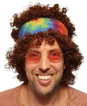 Brown Afro Hippy Men Wig-Synthetic Men&#39;s 60s 70s Chick Costume Halloween Party - £11.07 GBP