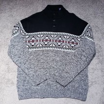 Chaps Men&#39;s Black Size XL Geometric Quarter-Button Cotton Pullover Sweater - £15.53 GBP