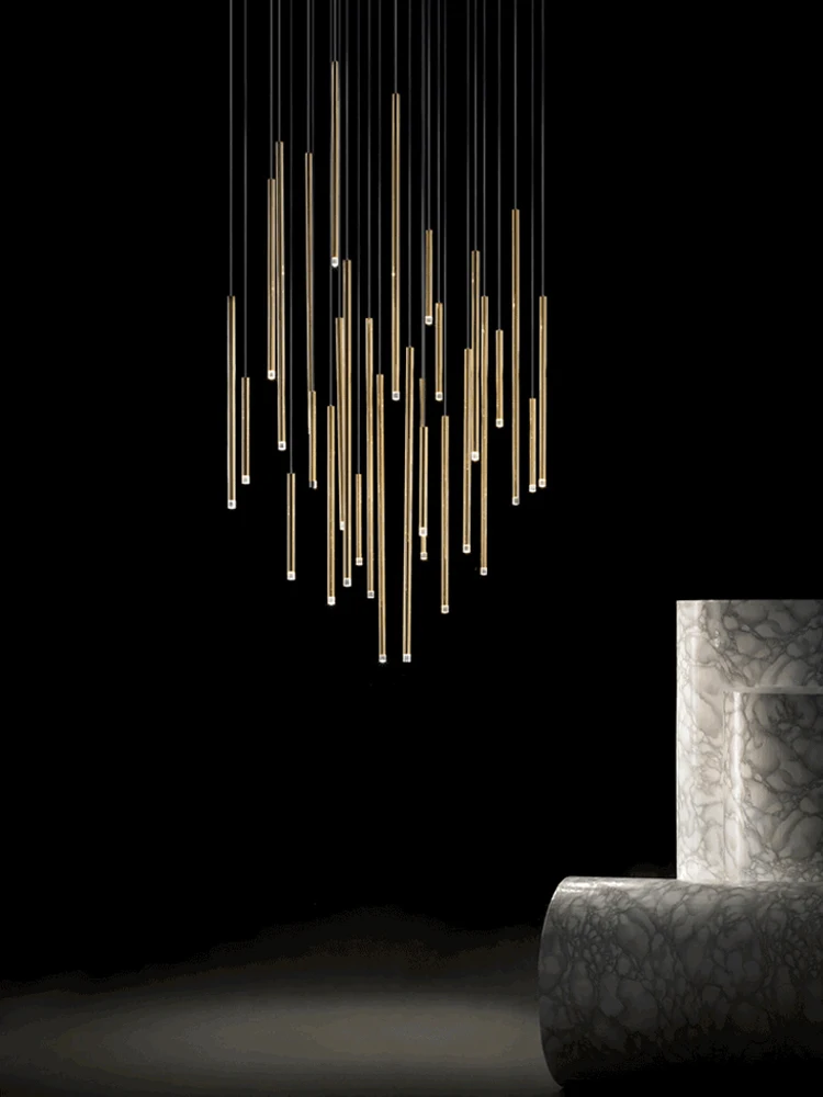 Led Luxury staircase Chandelier Gold Column Long Lamp Duplex Building Modern - £60.29 GBP+
