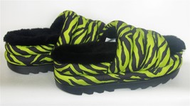 UGG Maxi Slide Key Lime &amp; Black Tiger Stripes Real Fur Platform Sandals ... - $68.99