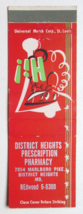 District Heights Prescription Pharmacy - Maryland 20 Strike Matchbook Cover MD - £1.57 GBP