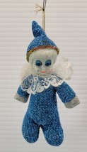 M) Vintage Mardi Gras Clown Doll Blue Hanging Pellet Ornament - £7.90 GBP