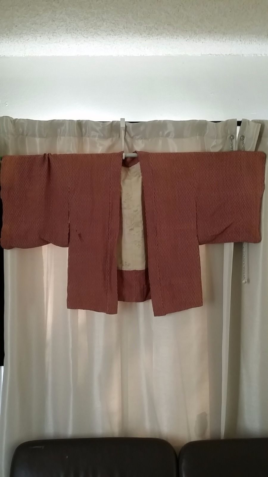 Japanese Kimono Vintage Jacket Coat Coral color Woven - $39.00