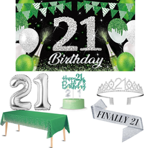 21St Birthday Decorations for Her with 21 Birthday Banner, Tablecloth, Silver 21 - £25.14 GBP