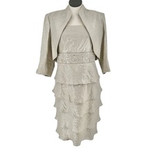 R&amp;M Collection 2pc Dress Jacket Set Womens 16 Champagne Gold Tiered Skirt - $44.55
