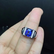 Royal Blue Topaz men&#39;s RING 925 silver customized ring size new recommended simp - £45.51 GBP