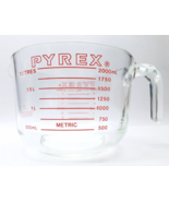 PYREX 8 Cups 64 OZ 2 QT Litre Large Clear Glass Measuring Bowl Red Lette... - £34.61 GBP