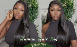 Subella Wigs Human Hair Pre Plucked Hairline 220% Density 10A Brazilian Straight - £134.31 GBP