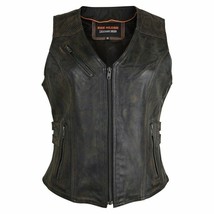 Ladies Motorcycle Apparel Distressed Brown Vest with Buckles Biker Vest - £79.13 GBP+