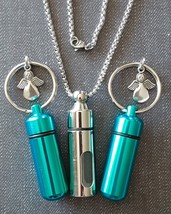 Turquoise Mini Cremation Urn Pendant Stainless Steel Pendant Necklace Small - £9.29 GBP