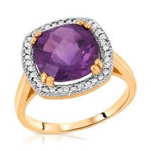 14K Gold Ring With Natural Diamonds And Checkerboard Cut Purple Amethyst - $1,181.99