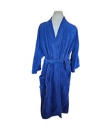 Mens 80s Terrycloth Robe Blue Size S/M Cotton USA Knee Length Pockets Retro - $48.19