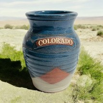 Colorado USA Souvenir Studio Pottery Collectible Blue Vase Jar  - $23.25