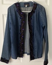 New Direction Blue Denim Jacket Beaded Embroidered Medium Wash Long Sleeve sz M - £15.53 GBP