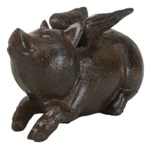Pack Of 2 Cast Iron Whimsical Flying Winged Angel Pig Sculpture Paperweight 5&quot;L - £23.58 GBP