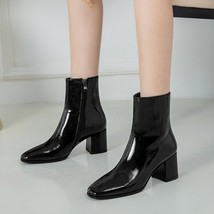 boots woman winter  Women Fashion Square High Heels Zapatos De Mujer White Paten - £36.58 GBP